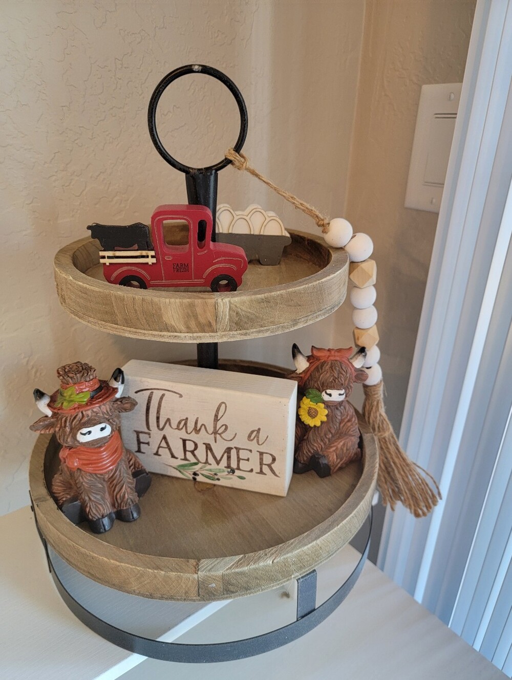 Farmhouse Tiered Tray Decor Set - Red Truck & Rustic Accents